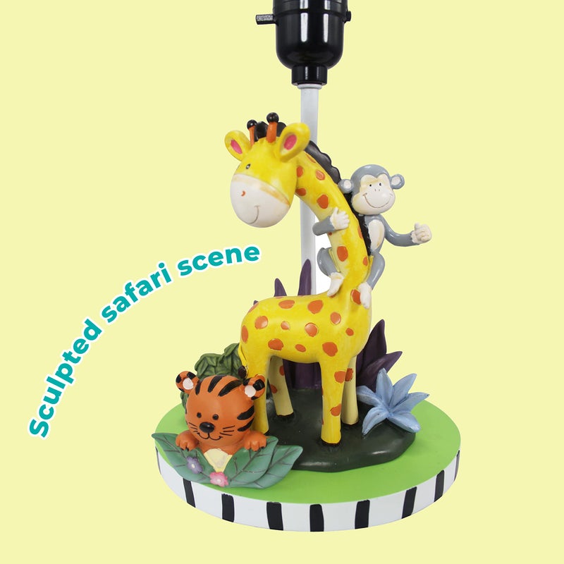 Fantasy Fields - Sunny Safari Animals Thematic Kids Table Lamp, for Girls & Boys Rooms with Printed Zebra Lampshade & Sculpted Monkey, Giraffe, & Tiger Base, Jungle Lamp for Nurseries & Baby Rooms - Image 4